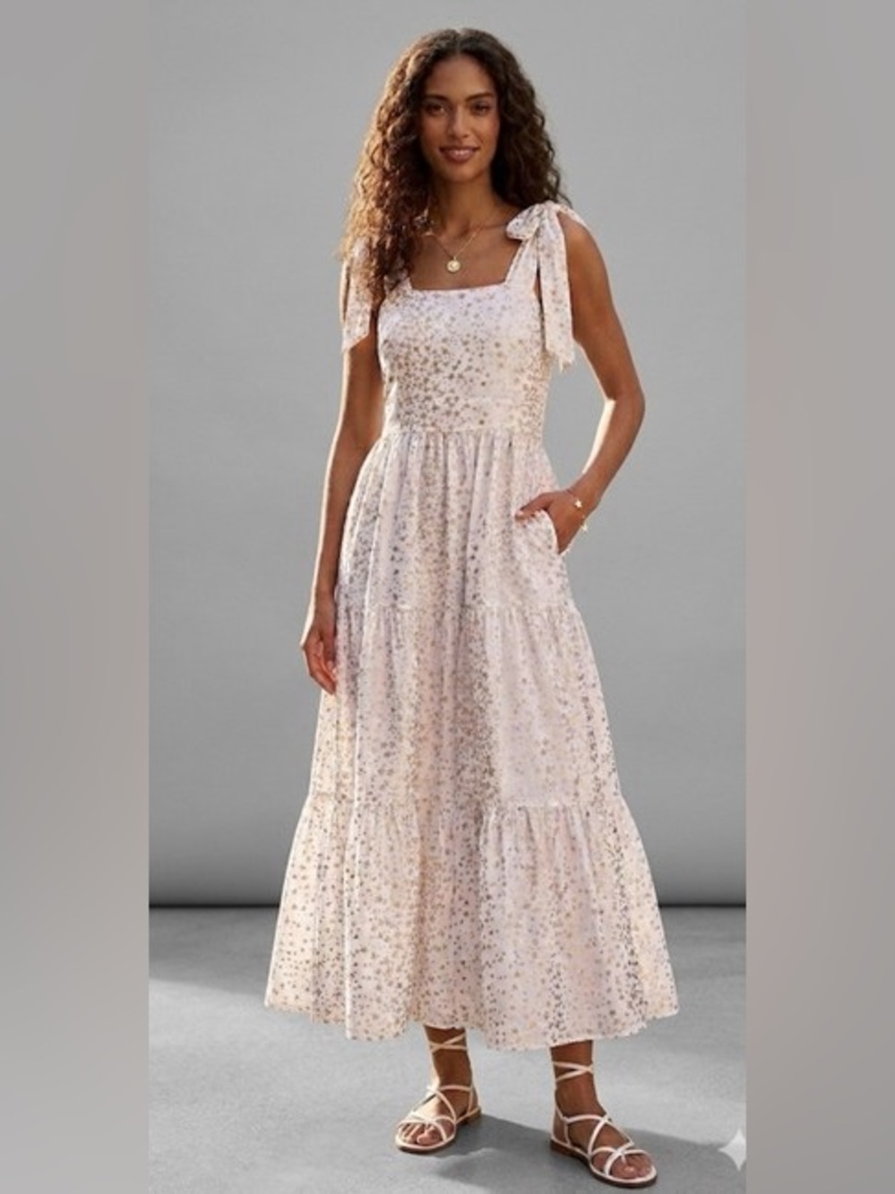 NWT Emily McCarthy Bow Midi Dress in Starry Night